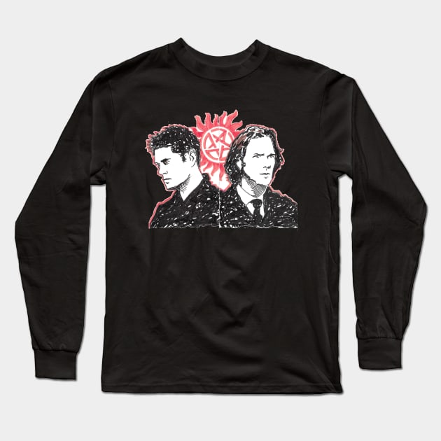 Sam and Dean graffiti fanart Long Sleeve T-Shirt by Blaze_Belushi